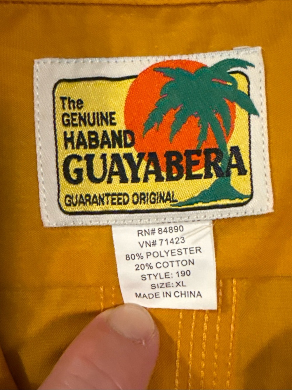 Haband Men's Guayabera Shirt - Mustard Yellow with Green & Orange Logo